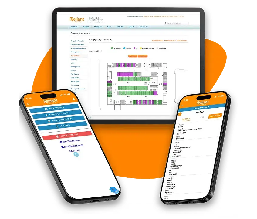 Reliant Parking Management dashboard for permits, enforcement, and parking control.